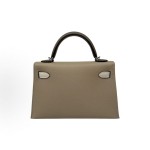 HERMES Mini Kelly II 19 Silver buckle Kelly Bag single-shoulder crossbody handbag 19 Women\'s windbreaker Grey, cream white and elephant grey